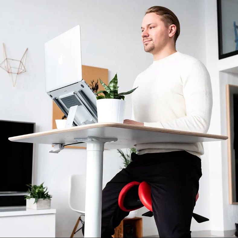 Salli work desk ergonomic workplace setup 2026 man work from home setup table chair livingroom space