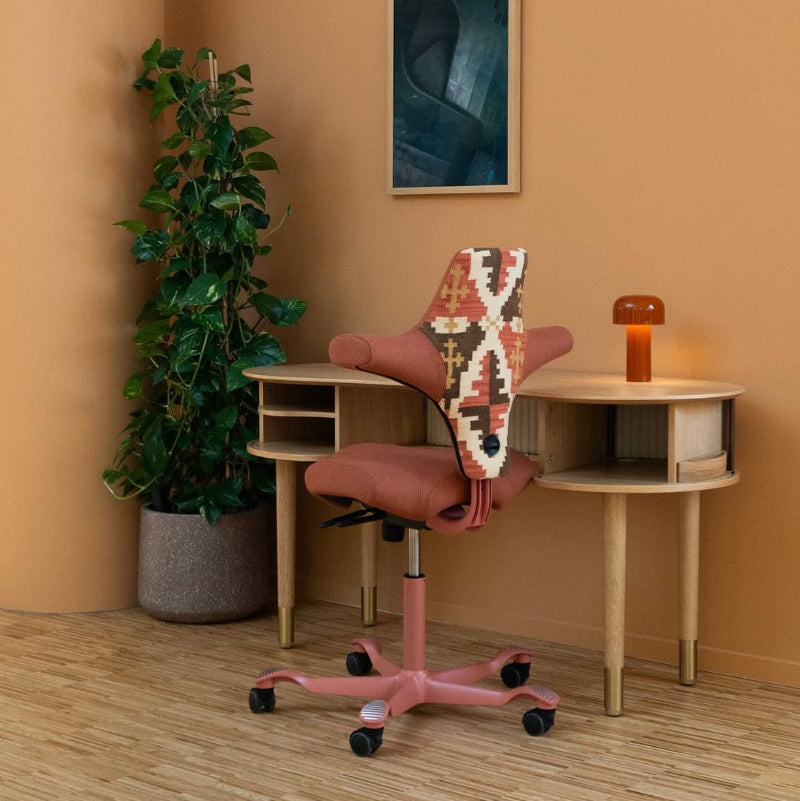 Capisco saddle chair 2026 in pattern backsrest home office setup table lamp